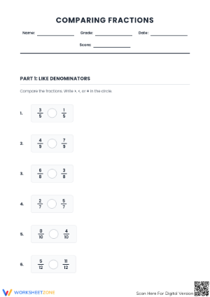 Printable Comparing Fractions Worksheet | Grade 6-7 Math