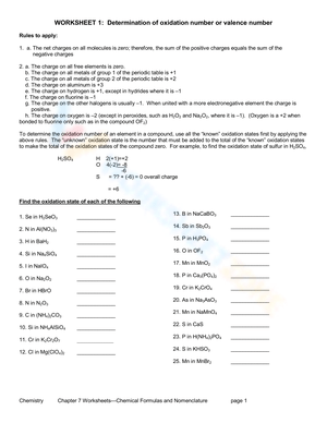 Determine Oxidation Number: Valence Number Practice