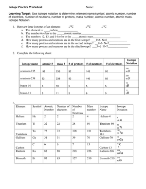 Practice on Isotopes: Chemistry Worksheet