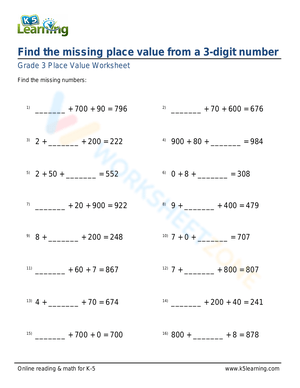 Missing Place Value: 3-Digit Numbers Practice