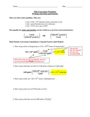 Working with Moles and Particles: Chemistry