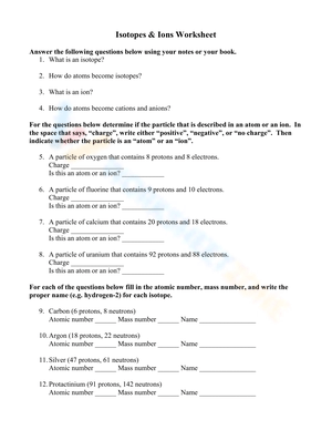 Explore Isotopes and Ions with this Comprehensive Worksheet