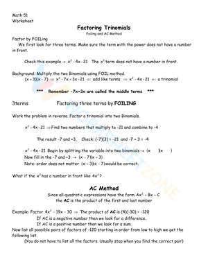 Advanced Factoring Trinomials Practice Worksheet for Algebra