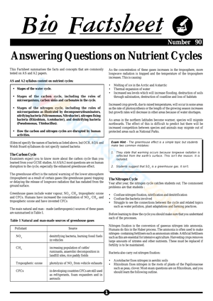 Answering Questions on Nutrient Cycles: Worksheet for Ecology