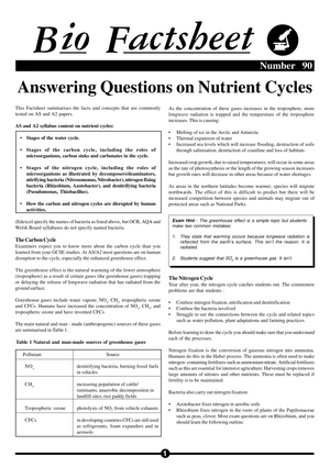Answering Questions on Nutrient Cycles: Worksheet for Ecology