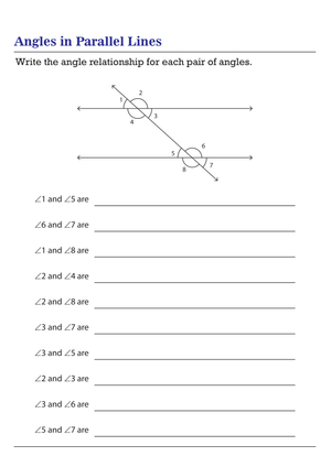 Angles in Parallel Lines: A Geometry Worksheet