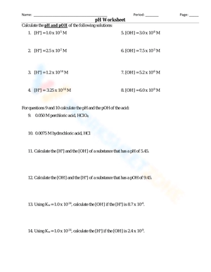 Understanding pH: A Comprehensive Chemistry Worksheet