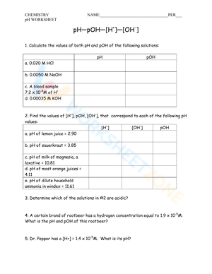 Mastering pH and pOH Calculations: A Chemistry Worksheet