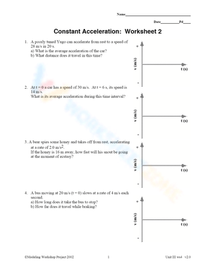 Solving Problems Involving Constant Acceleration Worksheet