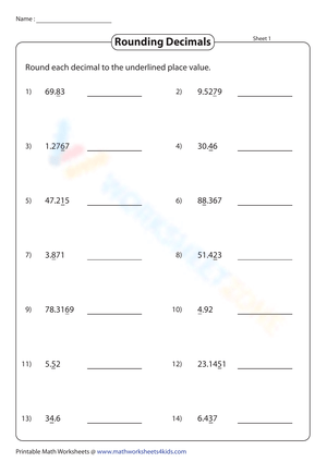 Rounding Decimals 2: Practice Math Skills Worksheet