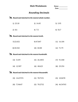 Rounding Decimals 3: Math Practice Skills Worksheet