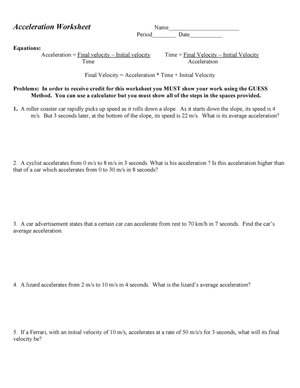 Accelerate Worksheet: Physics Practice Problems