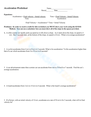 Accelerate Worksheet: Physics Practice Problems