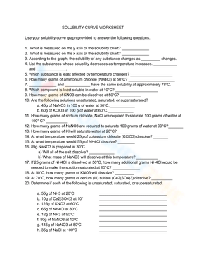 Solubility Curve Worksheet with Answers