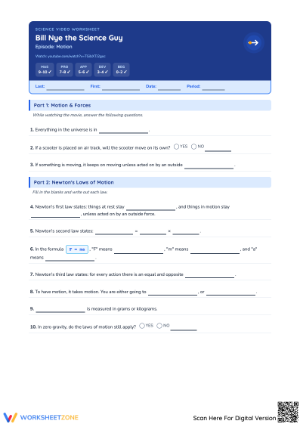 Motion Worksheet with Bill Nye Video
