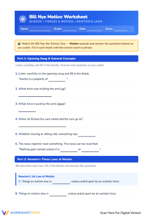 Bill Nye Motion Worksheet