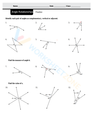 Angle Relationships Practice Worksheet 2