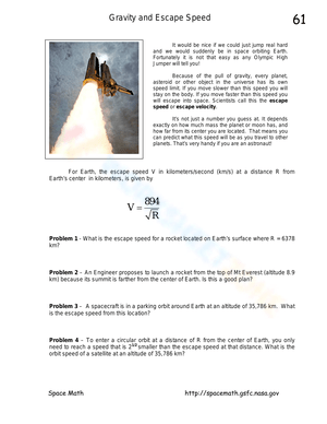 Gravity and Escape Speed Worksheet