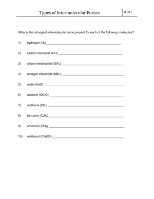 Types of Intermolecular Forces Worksheet