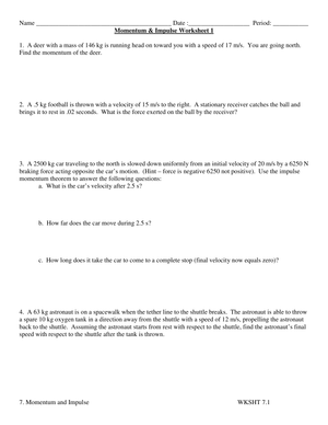 Momentum Impulse Worksheet