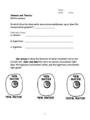 Practice Osmosis and Tonicity