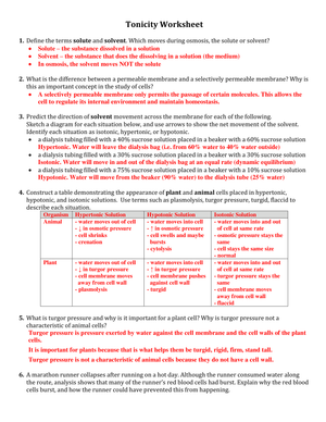 Worksheet to Understand Osmosis