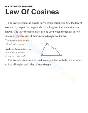 Solve Problems Using Cosine Law