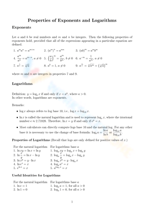 Properties of Exponents & Logarithms