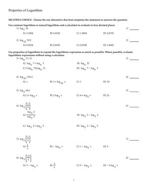 Logarithm Properties Worksheet