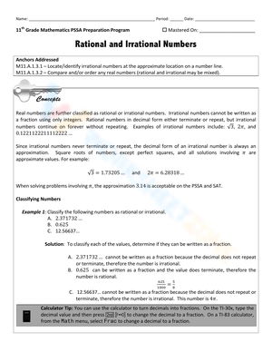 Work with Rational and Irrational Numbers