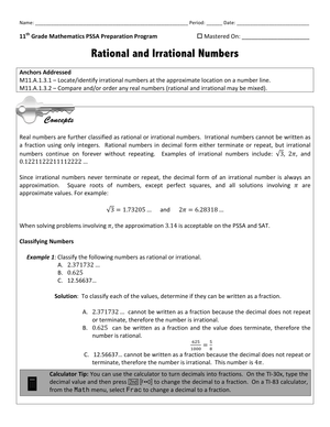 Work with Rational and Irrational Numbers