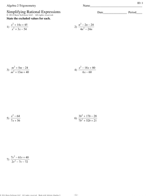 Worksheet on Simplifying Rational Expressions