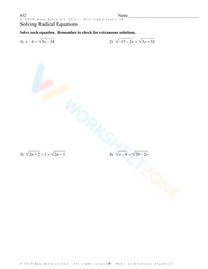Worksheet: Solving Radical Equations 2