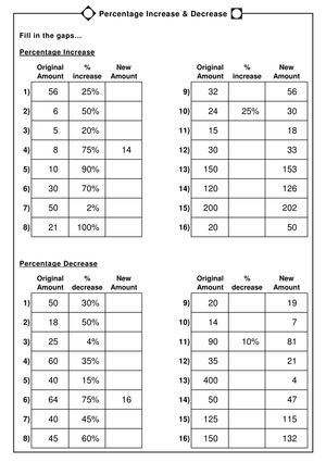 Percentage Increase Decrease