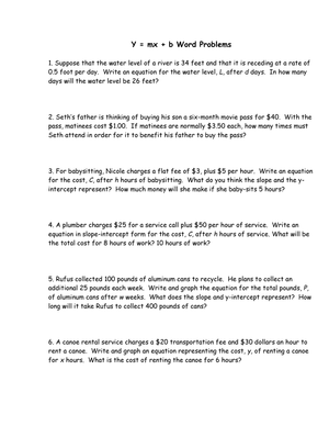 Y=mx+b Word Problems
