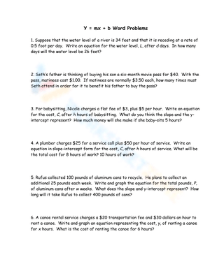 Y=mx+b Word Problems