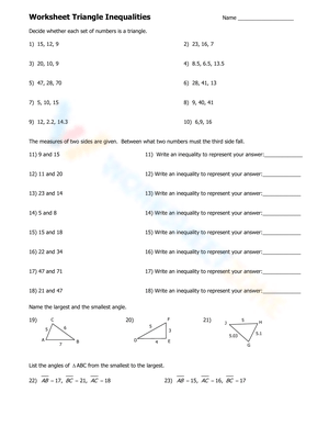 Triangle Inequalities Worksheet