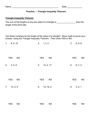Practice Triangle Inequality Theorem