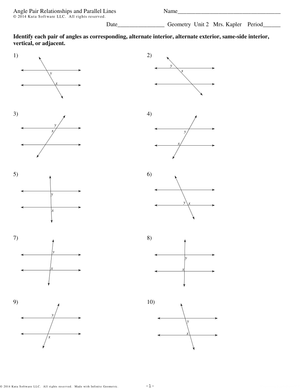 Angle Pair Relationships and Parallel Lines