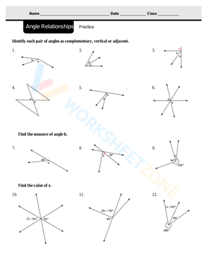 Angle Relationships Practice Worksheet