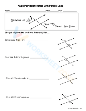 Identify Angle Pair Relationships in Parallel Lines