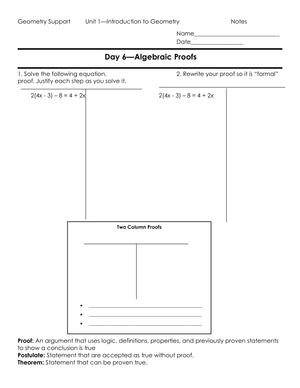 Algebraic Proofs with Two-Column Geometry Format
