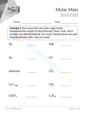 Calculate Molar Mass using this Worksheet