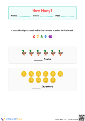 Printable Counting to 10 Worksheet | Kindergarten Math