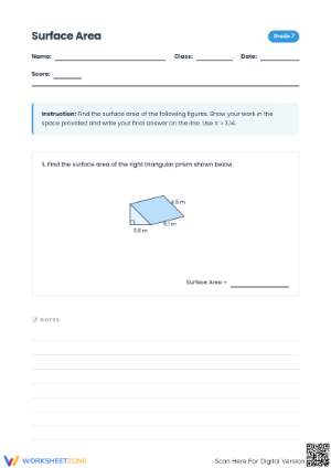 Printable Surface Area Worksheet | Grade 7 Math Geometry
