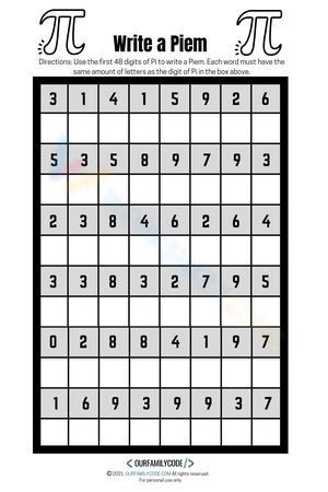Creative Write a Piem Activity