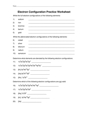 Electron Configuration Practice Worksheet