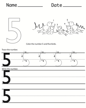 Trace Number 5: Handwriting Skills Worksheet