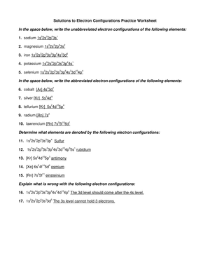 Solutions to Electron Configurations Practice