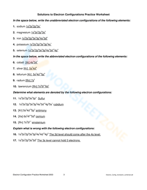 Solutions to Electron Configurations Practice